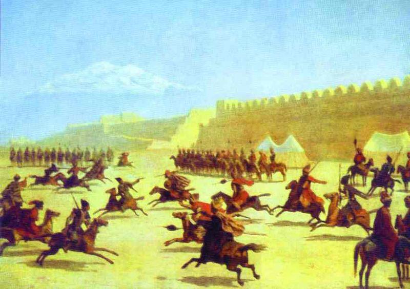 Grigory Gagarin Trick Ridings of Curds and Tatars in front of the Fortress Sardar-Abbat in Armenia China oil painting art